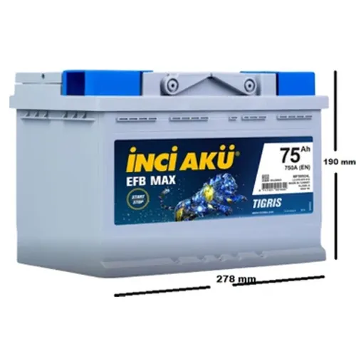 İnci Akü Start-Stop EFB MAX Tigris 12V 75A Akü